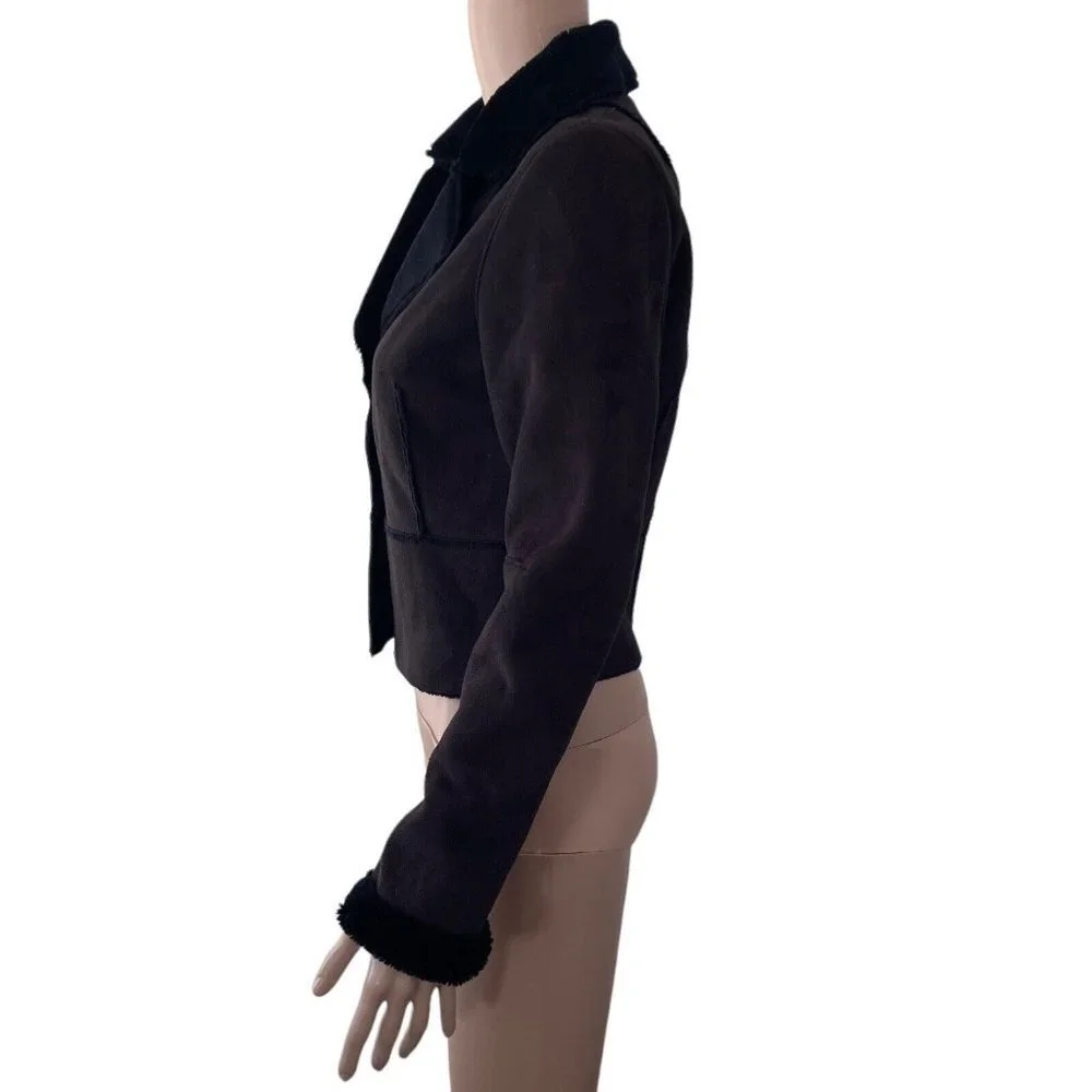 Bebe Jacket Womens XS Faux Suede Black button Front Faux Fur Lined